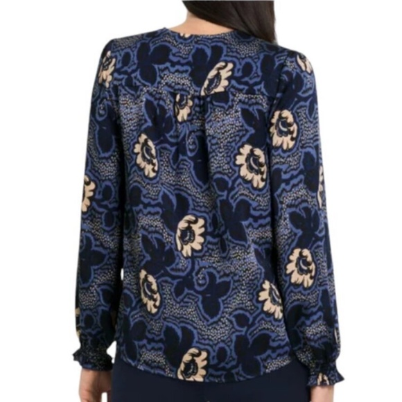 Ted Baker Women’s Blouse Satin Paisley Floral print Boho Key hole Navy Pink L - Picture 2 of 14
